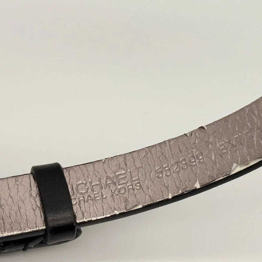 MICHAEL KORS Espresso Brown Genuine Leather Belt - XL - Silver MK Logo Buckle